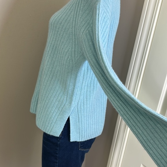 Vince Wool Cashmere Raglan Mock Neck Sweater Blue Mock Neck Ribbed Sz M - Picture 5 of 12